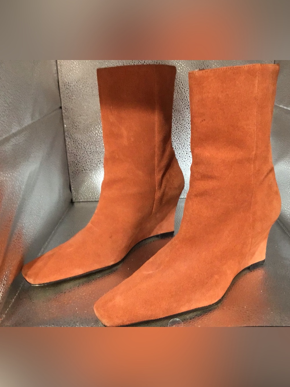 Ann Marino Suede Wedge Ankle Boots - Burnt Orange